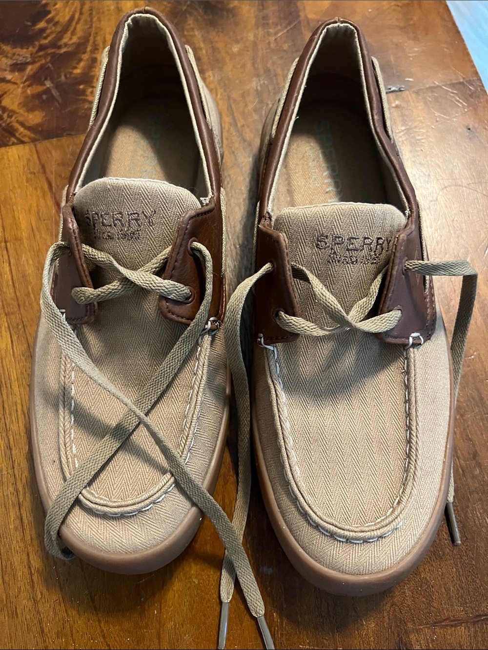 Sperry Men's Tan Canvas & Brown Leather-Trim Boat Shoes